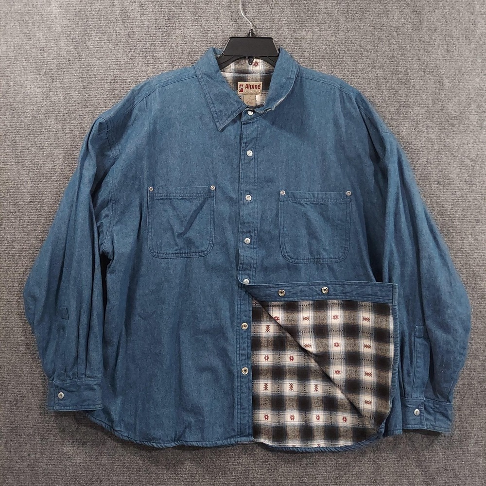 Alpine Design Jacket Mens XL Blue‎ Denim Flannel Lined Shirt Snap Front Outdoor